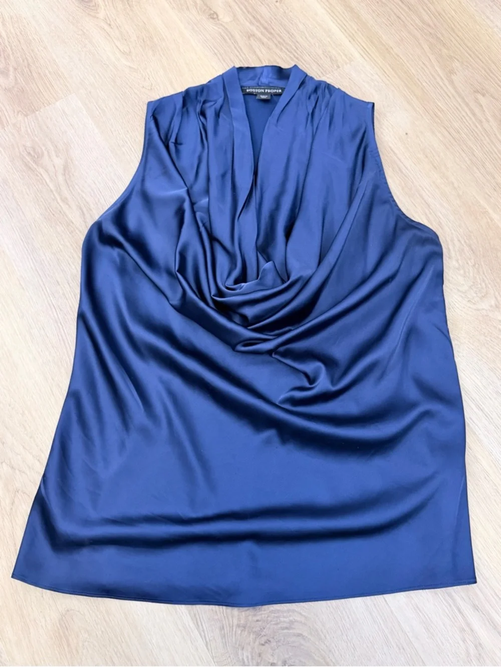 Boston Proper Navy Draped Cowl Neck Sleeveless Blouse - Picture 5 of 7